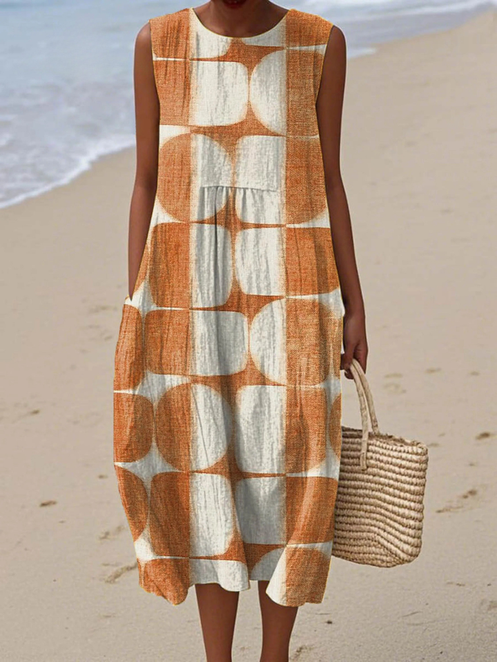 Women's Abstract Geometric Pattern Art Print Sleeveless Pocket Wrap Dress