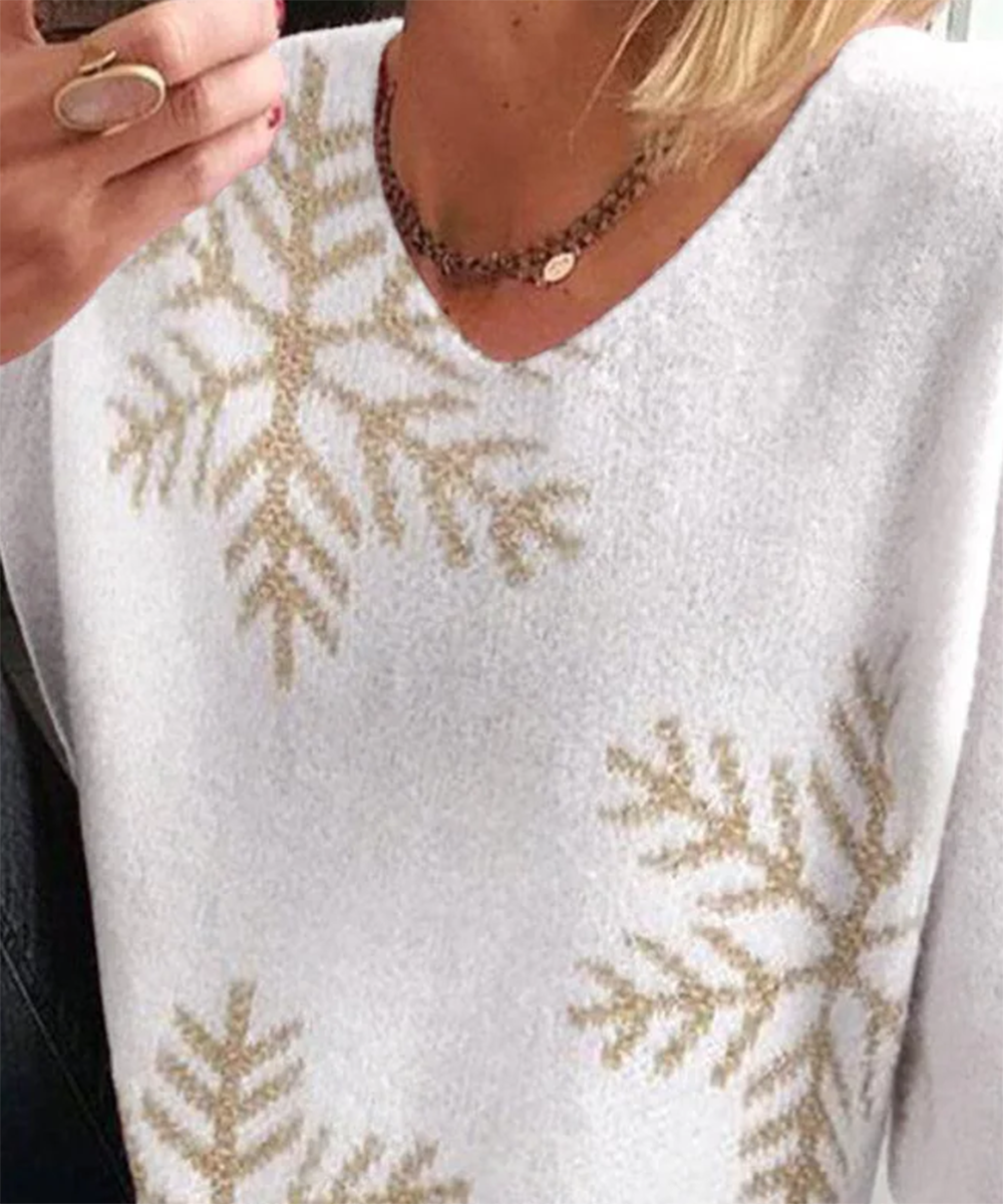 Simple Snowflake Print Long Sleeve Sweater
