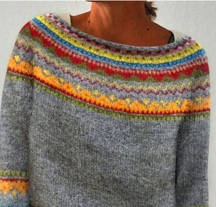 Retro Long Sleeve Print Sweater