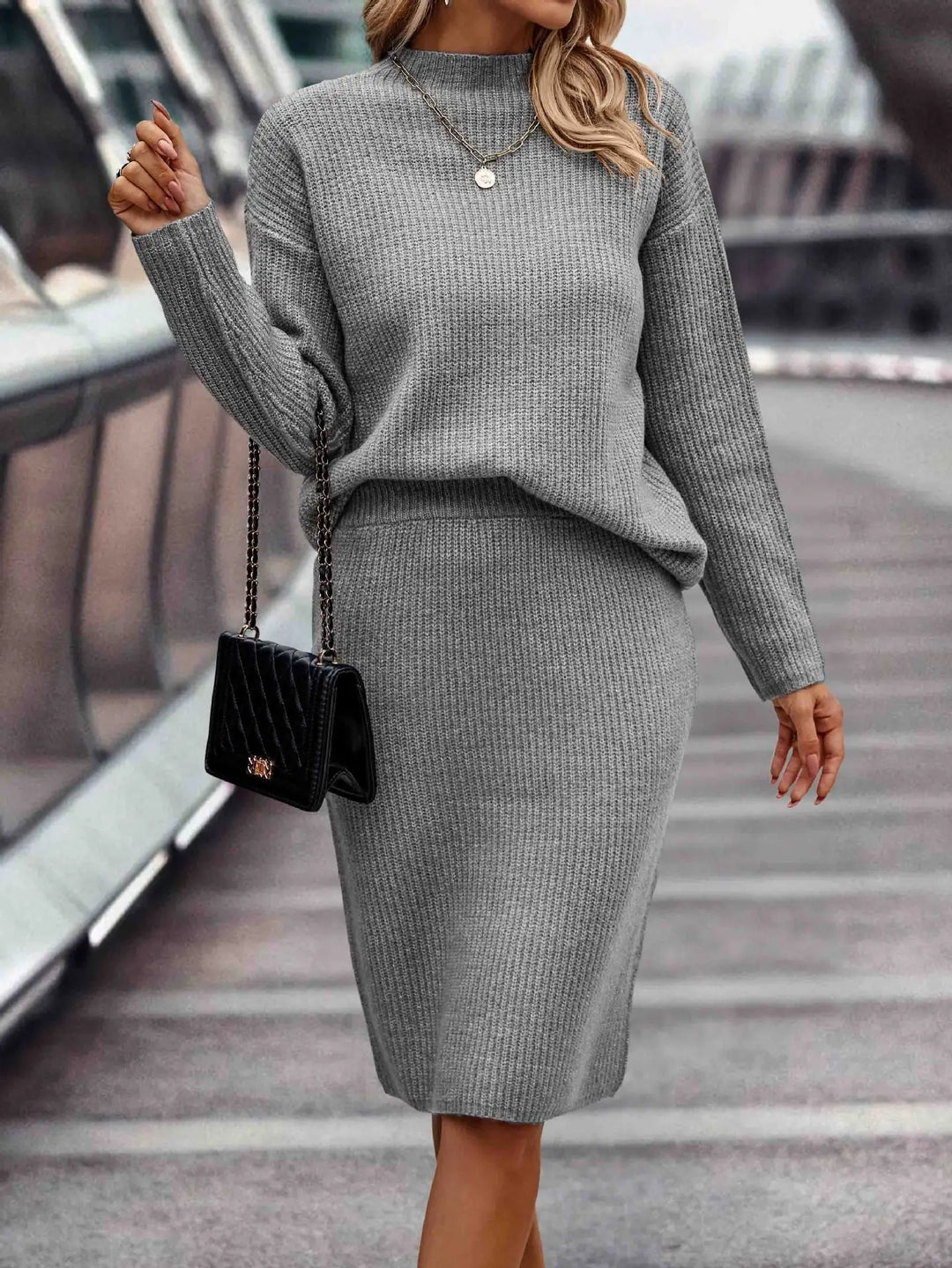 Coordinated Sweater and Skirt Ensemble