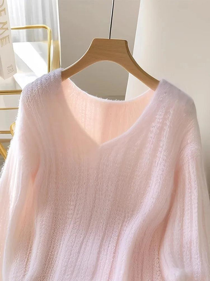 Pink Long Sleeve Plain Sweater