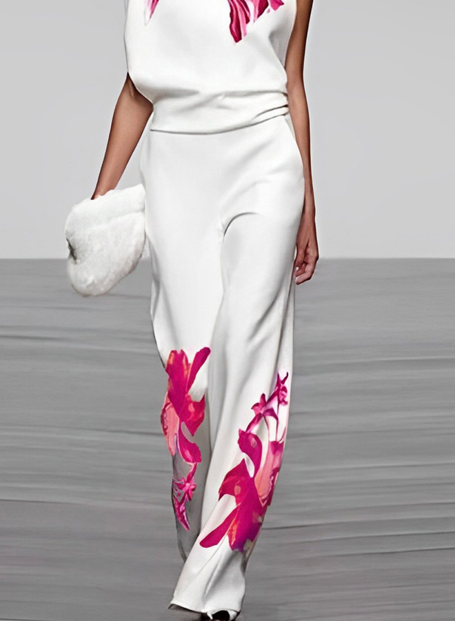 Floral Turtleneck and Wide-Leg Pant Set