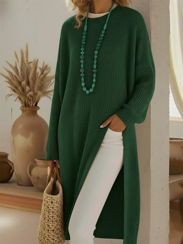 Elegant Cozy Slit Loose Knit Cotton  Dress