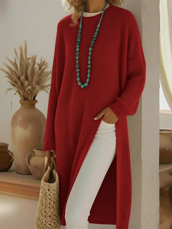 Elegant Cozy Slit Loose Knit Cotton  Dress