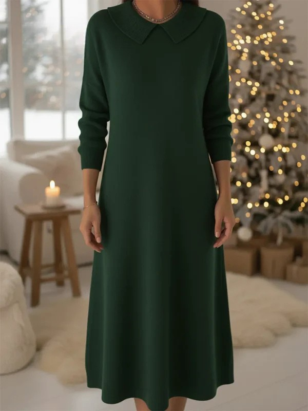 Retro Peter Pan Collar Knit Midi Cotton  Dress