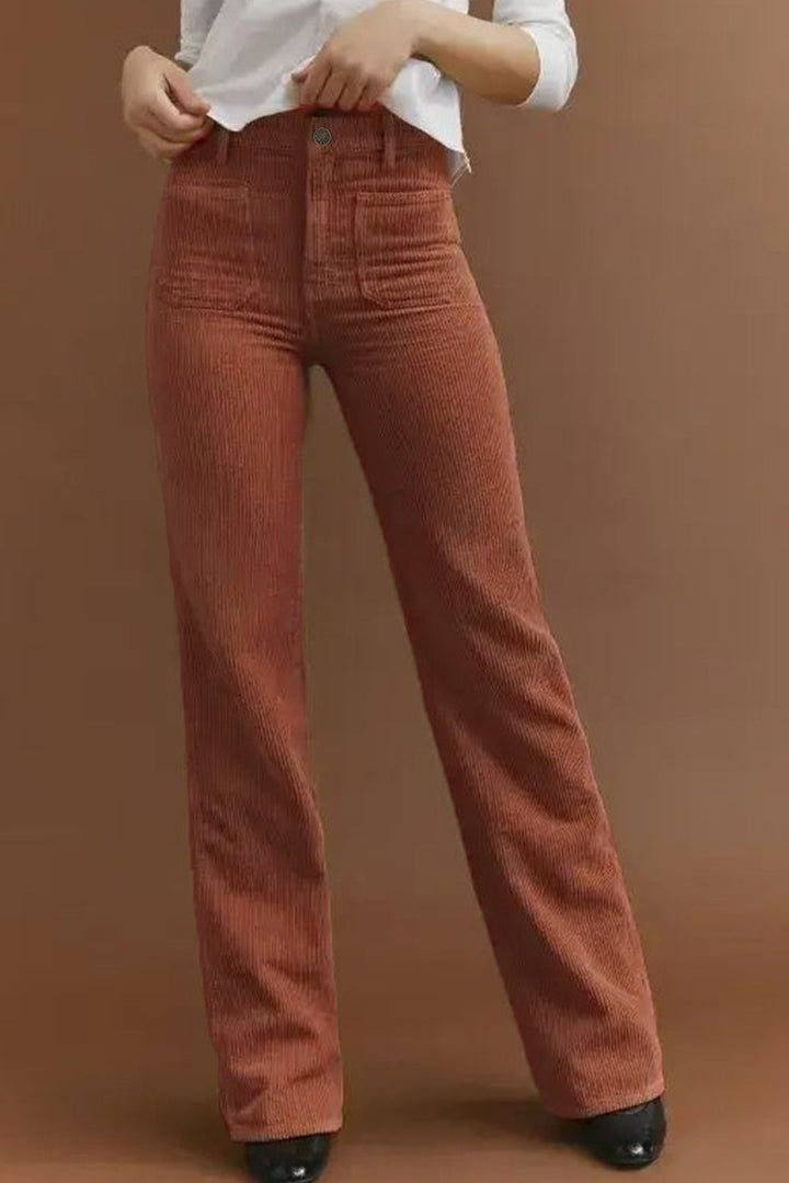 Square Pocket High-Waisted Corduroy Trousers